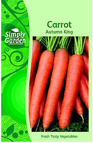 Simply Garden Carrot Autumn King seed packet showing a bunch of long orange carrots with green tops