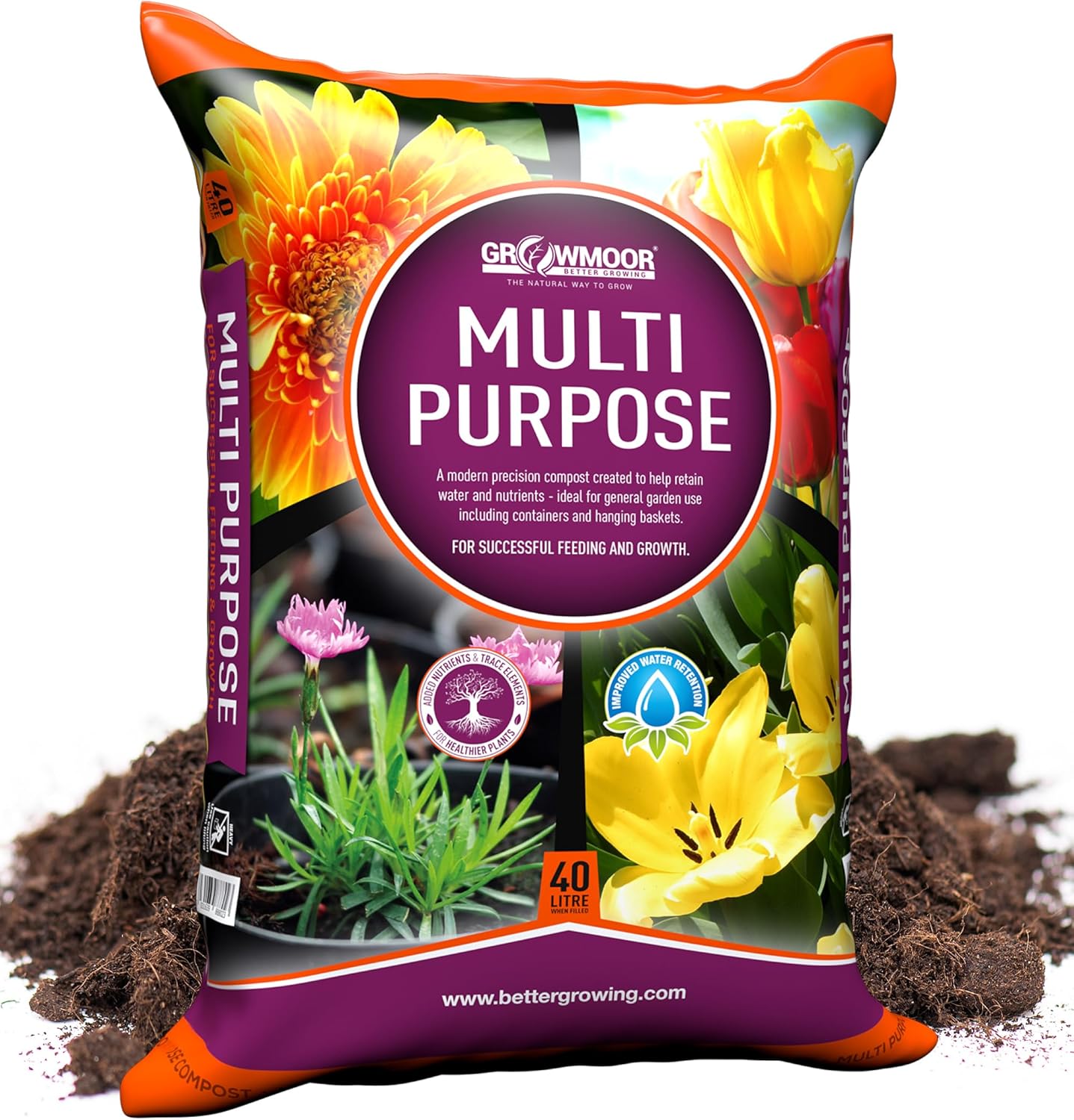 Bag of Growmoor Multi-Purpose Compost 40L for beds, borders, pots and hanging baskets