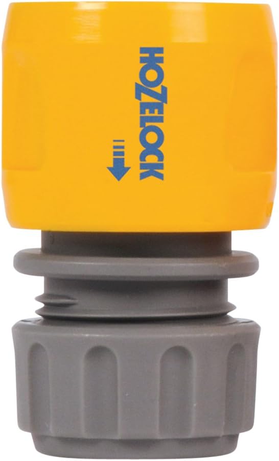 Hozelock Standard Hose Connector with yellow quick-click body and grey threaded collar