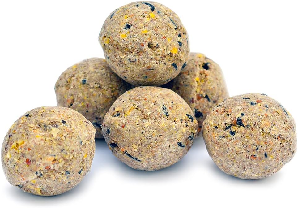 Close view of Peckish suet fat balls showing texture and sunflower seed content