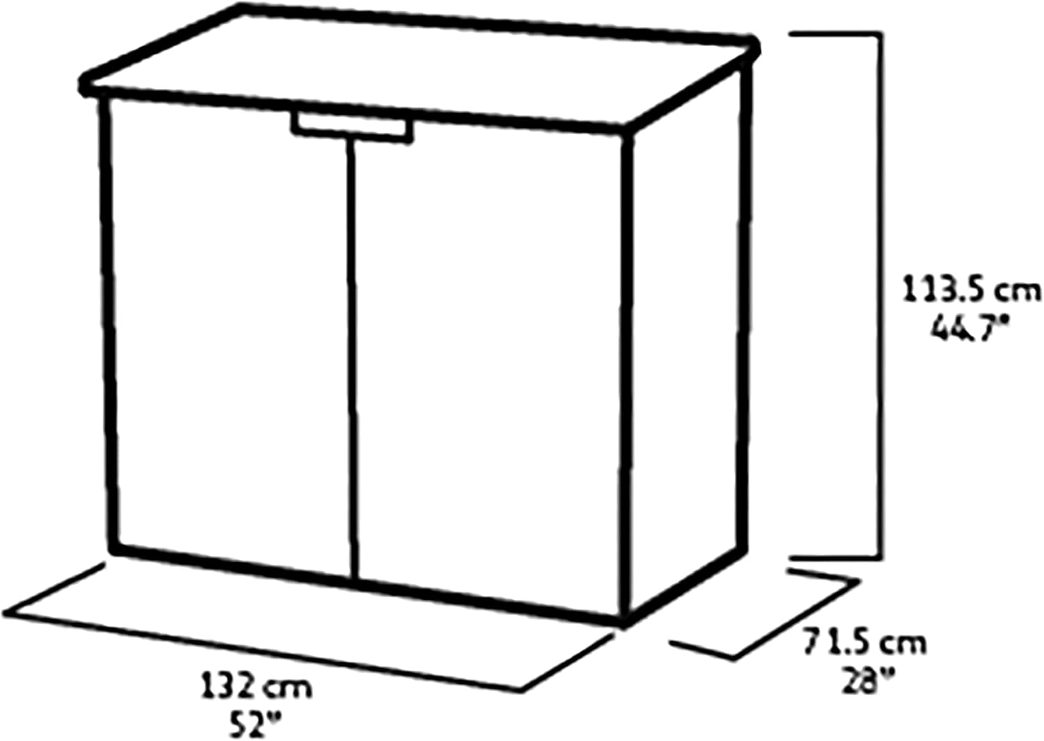 Side angle view of the Keter Store It Out Nova showing its overall size against a paved patio