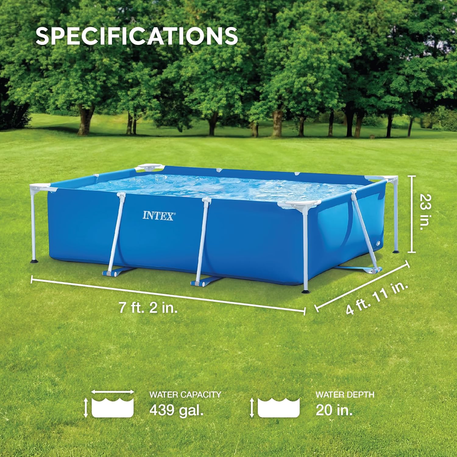 Intex 28270 pool corner showing the zinc-plated powder-coated frame angle joint