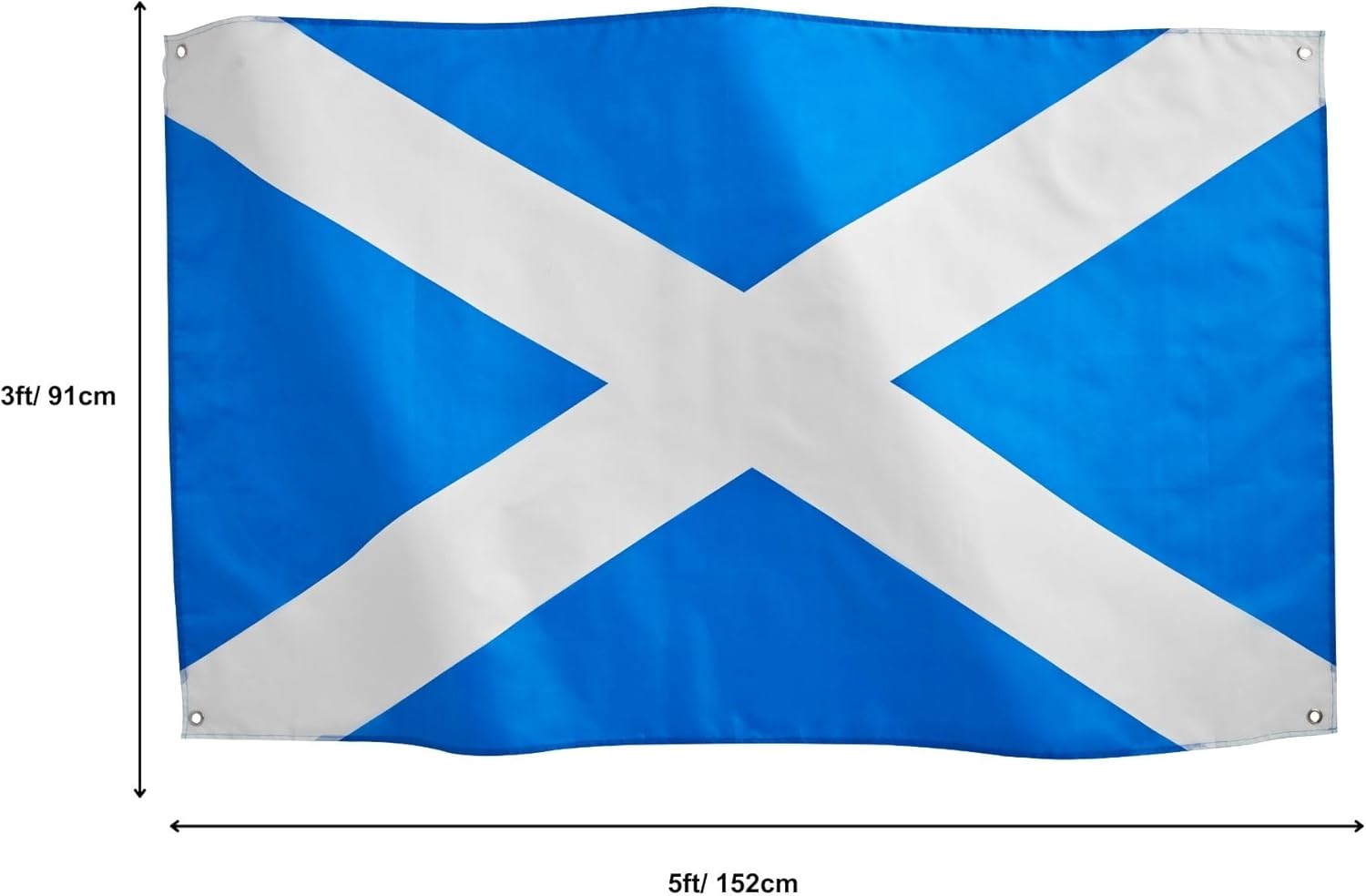 Size diagram of the Runesol Scotland flag showing 3ft (91cm) height and 5ft (152cm) width