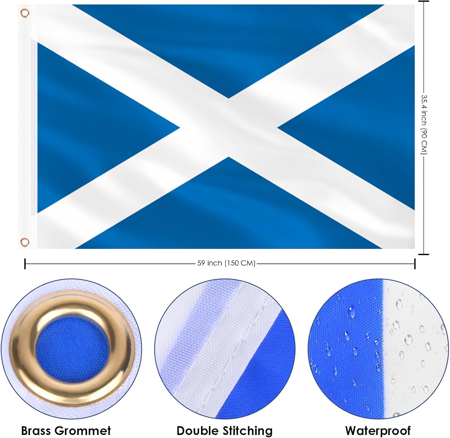 AhfuLife Scottish flag flying outdoors at an angle showing its full 5ft length