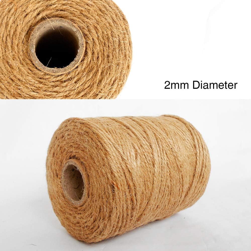 ANSIO jute twine spool showing the 2 mm diameter callout and open cardboard core