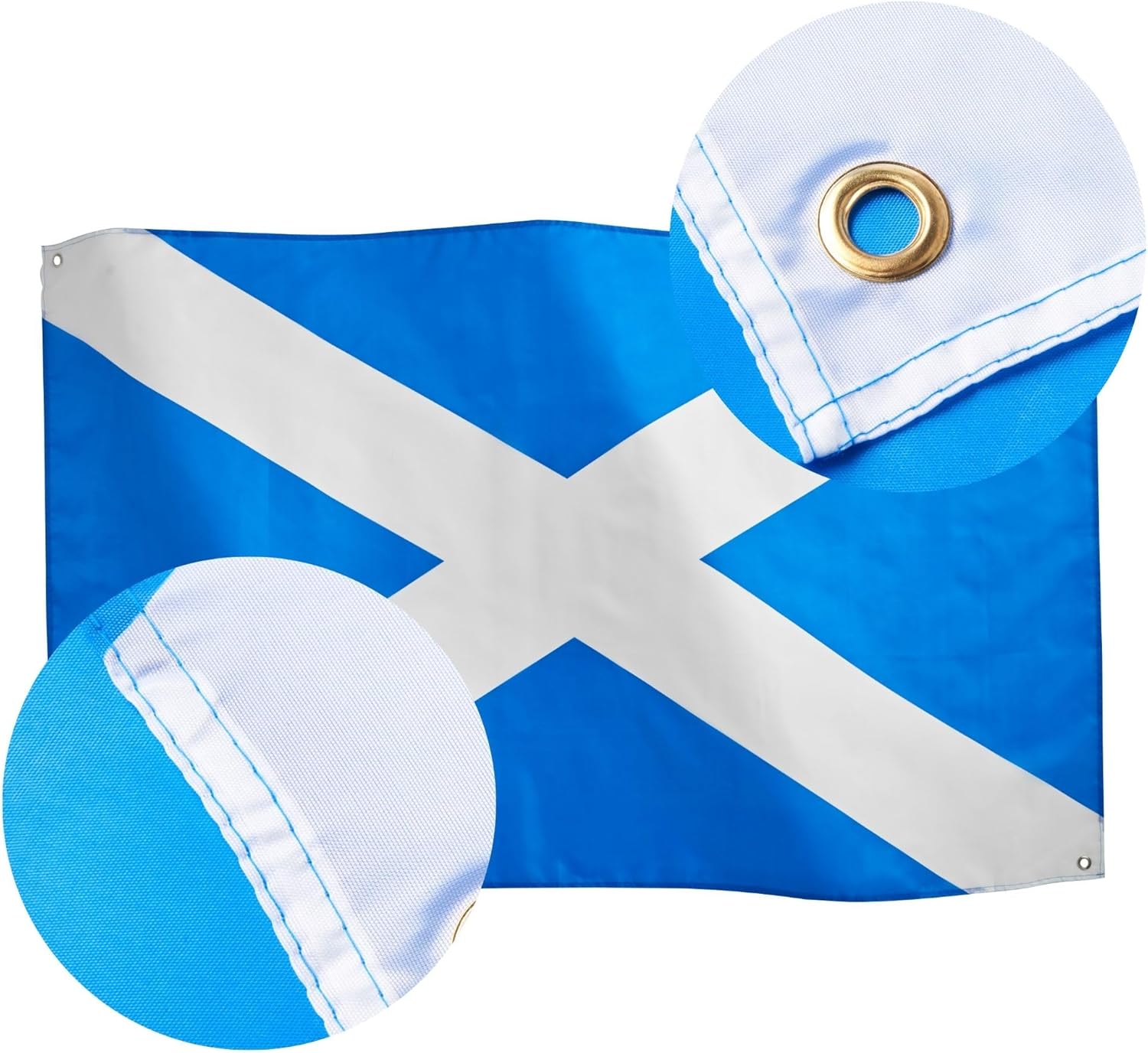 Close-up of the Runesol flag's brass corner eyelet and double-stitched hem