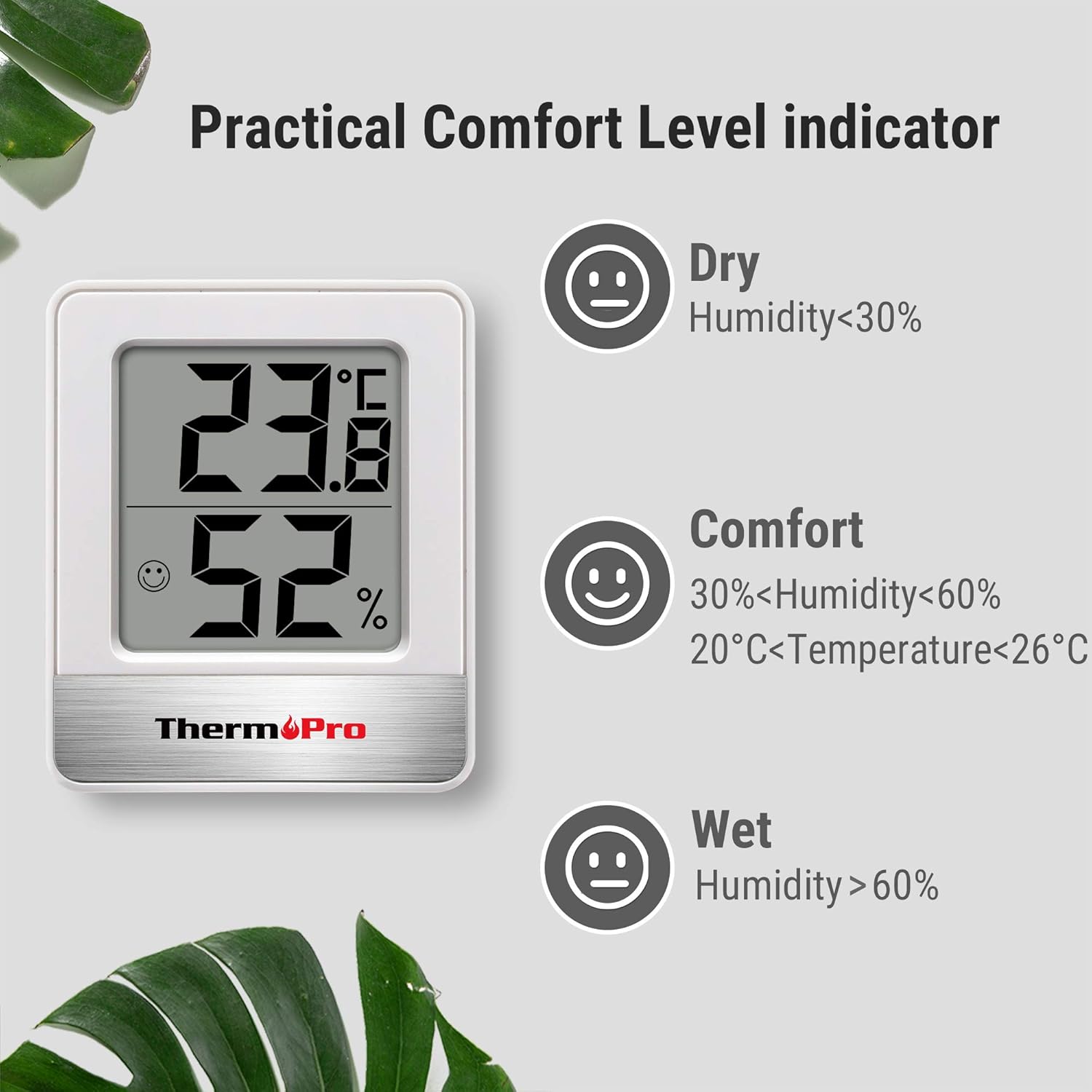 Close-up of the ThermoPro TP49 LCD digits showing a temperature and humidity reading