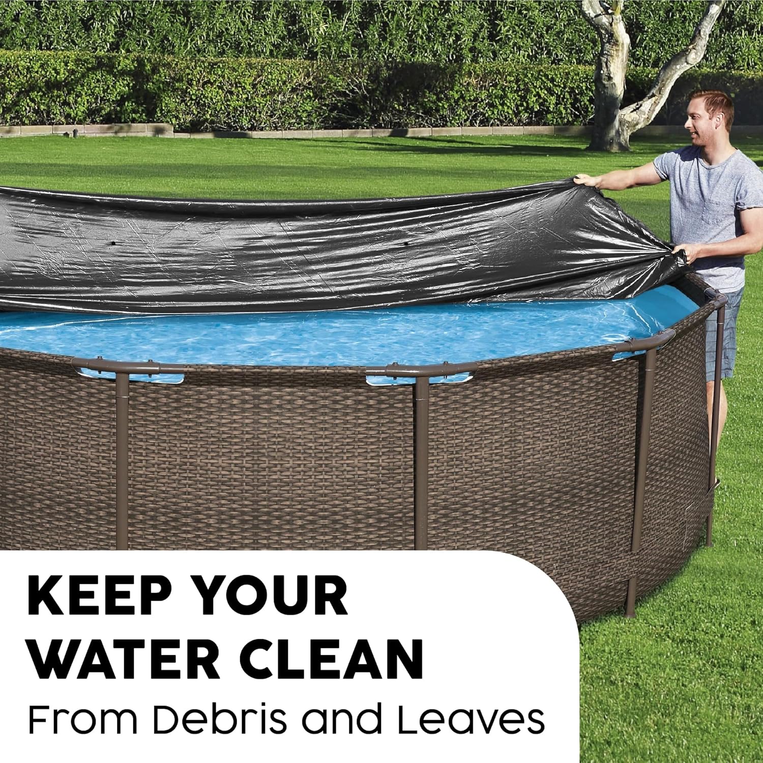 Close-up of the Bestway pool cover drawstring and edge detail