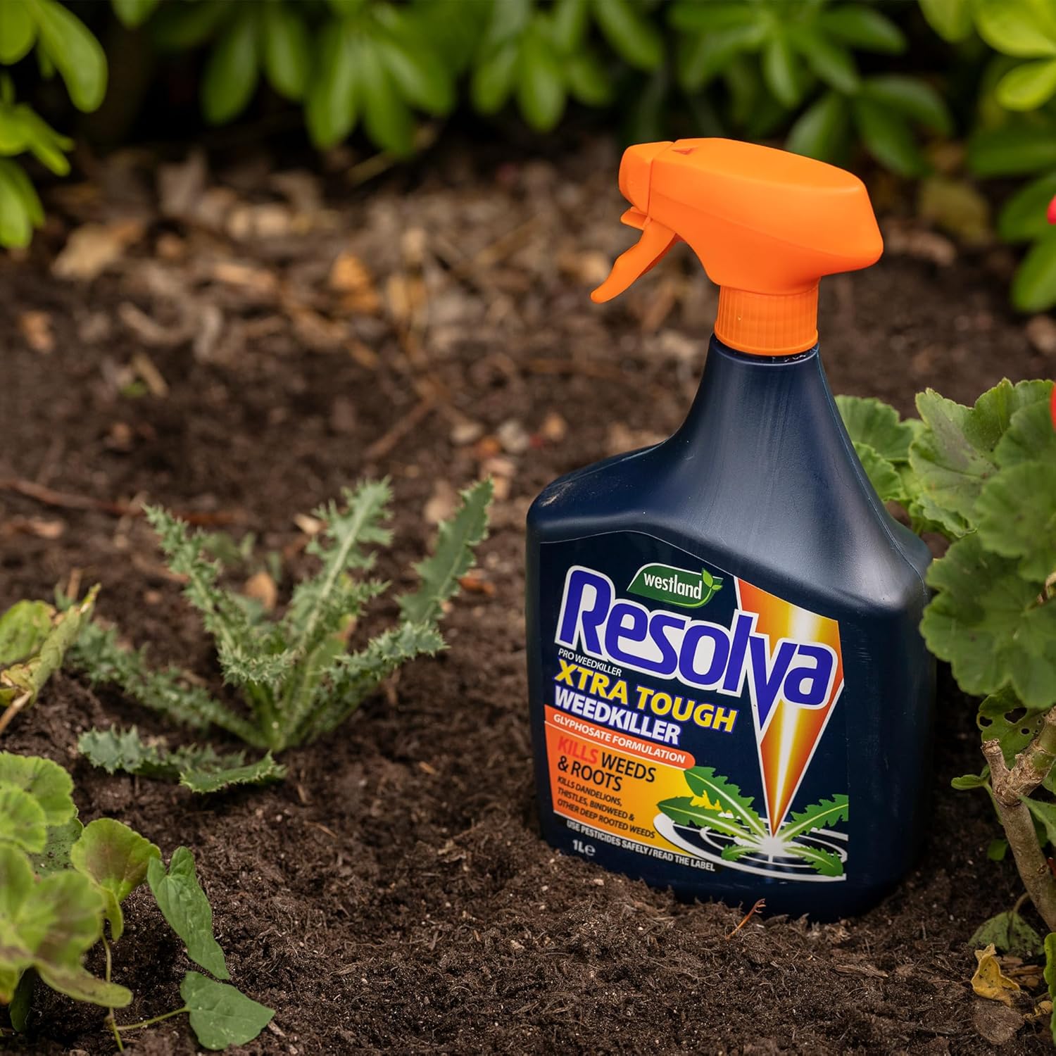 Close-up of the Resolva Pro weedkiller spray nozzle and trigger mechanism
