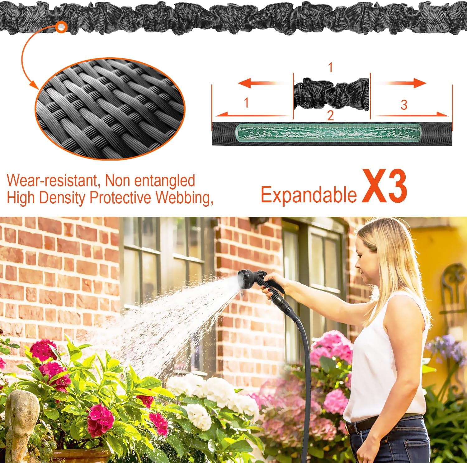 HOMOZE expandable garden hose packaging and bag included in the kit