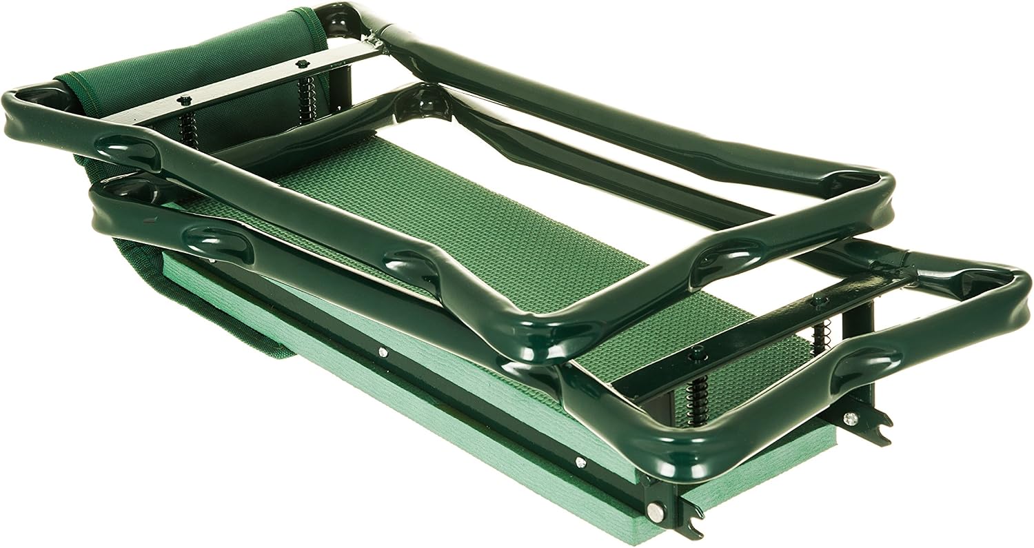 LIVIVO garden kneeler folded flat showing the metal frame and fold springs