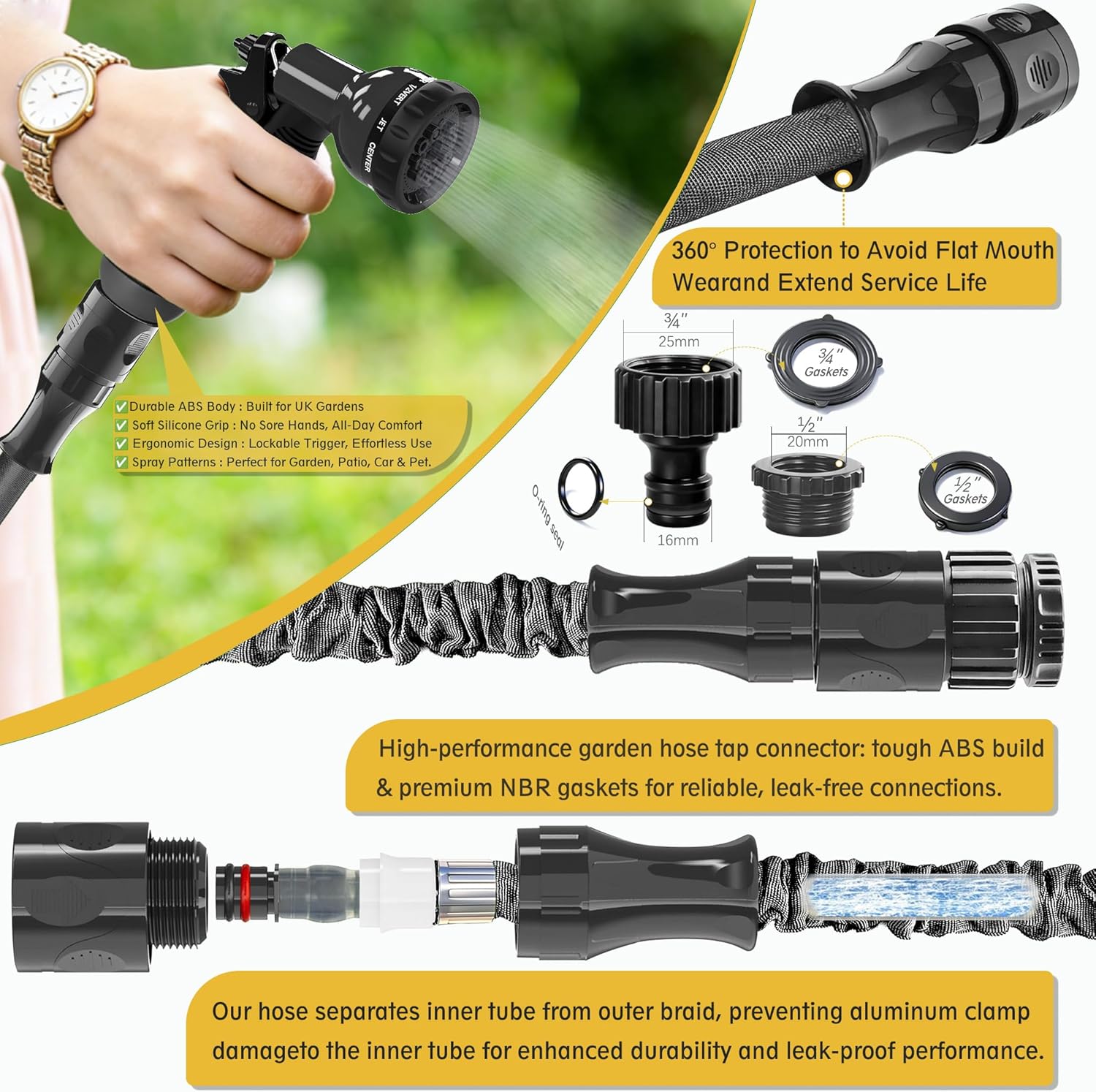 HOMOZE 50ft expandable hose in use in a UK garden setting