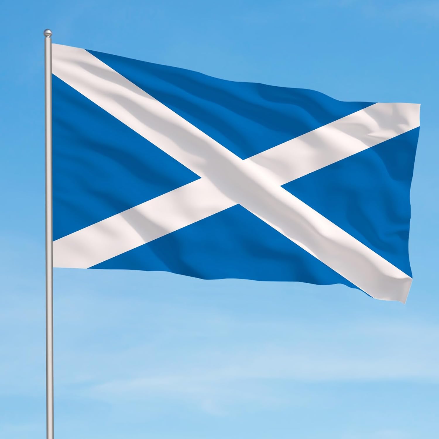 AhfuLife Scottish flag displayed in a garden setting providing context for its size