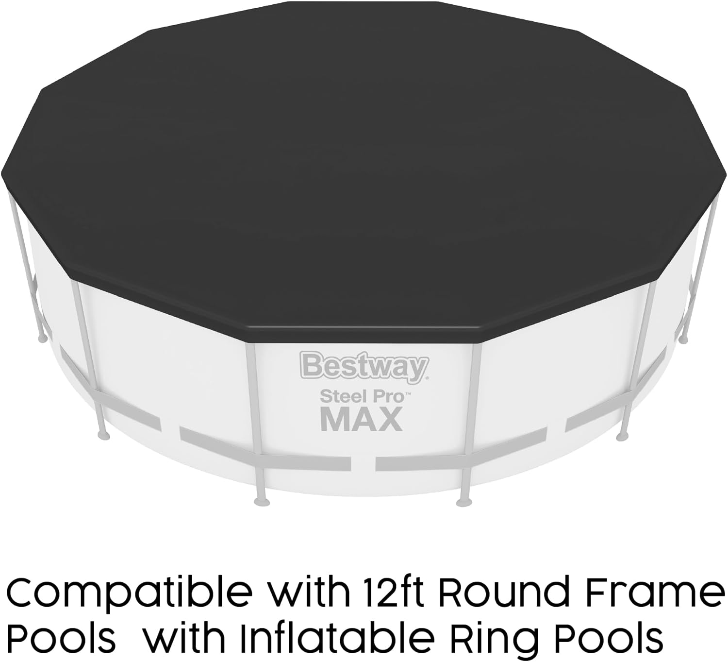 Bestway pool cover shown in use on an above ground garden pool