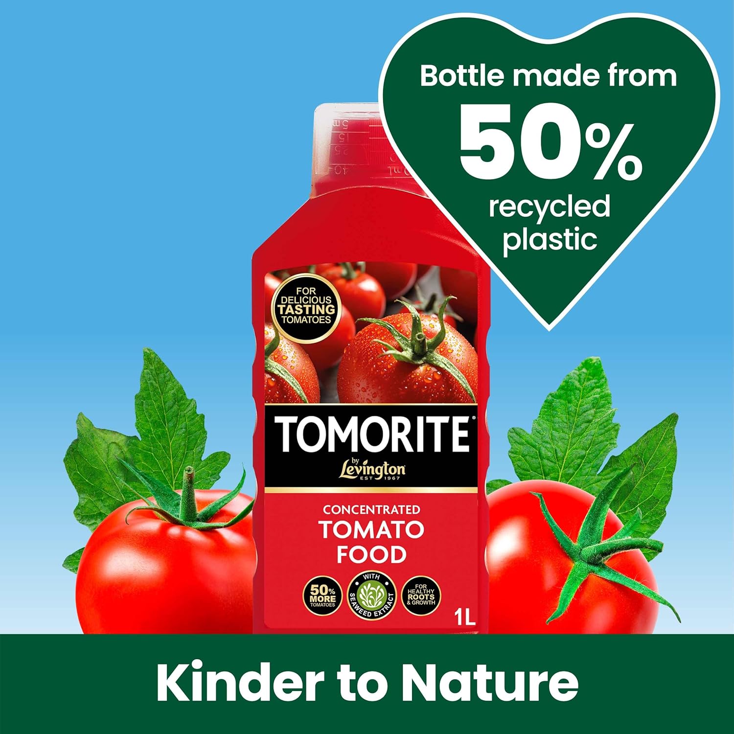 Tomorite feature shot highlighting the seaweed extract and 50 percent more yield claims