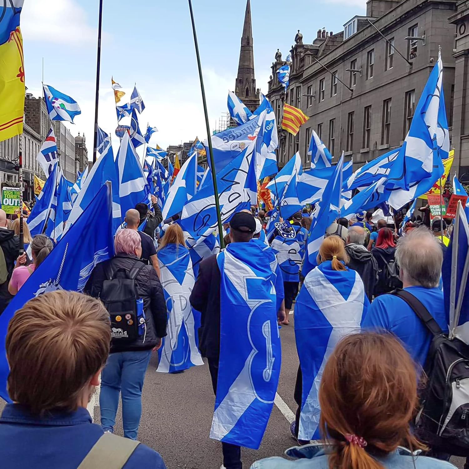 Feature view of the AhfuLife Scottish flag highlighting the white Saltire cross on blue