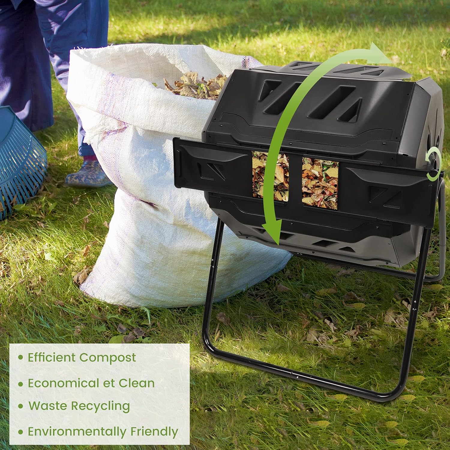 Aeration vents and heat-absorbing black panels on the Dripex composter drum