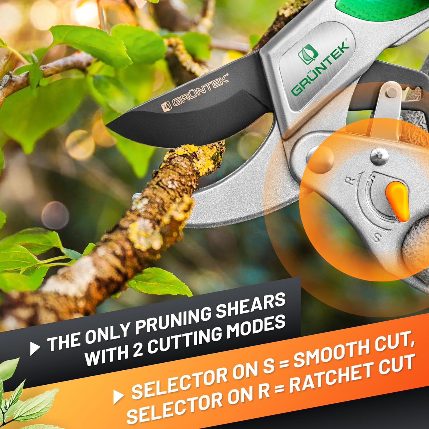 Ergonomic soft-touch handles of the ratchet secateurs designed for reduced grip strength