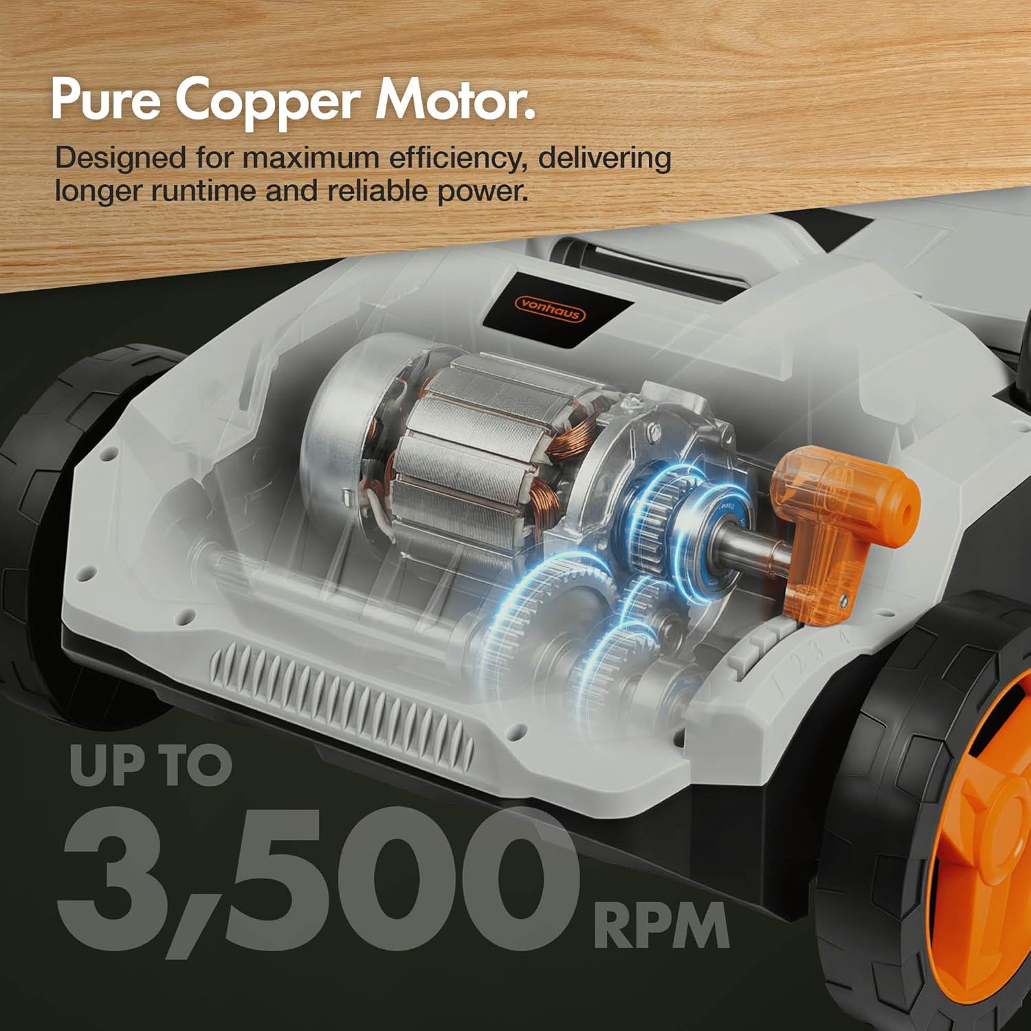 Cutaway listing image of the VonHaus 1500W copper motor rated at up to 3,500rpm