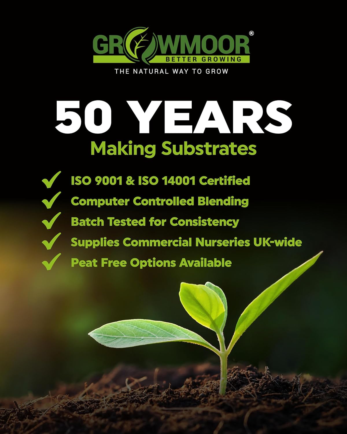 Growmoor compost bag information panel showing product details