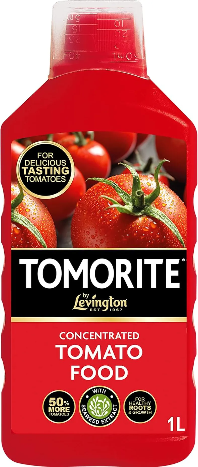 Levington Tomorite 1L concentrated tomato food bottle with red packaging