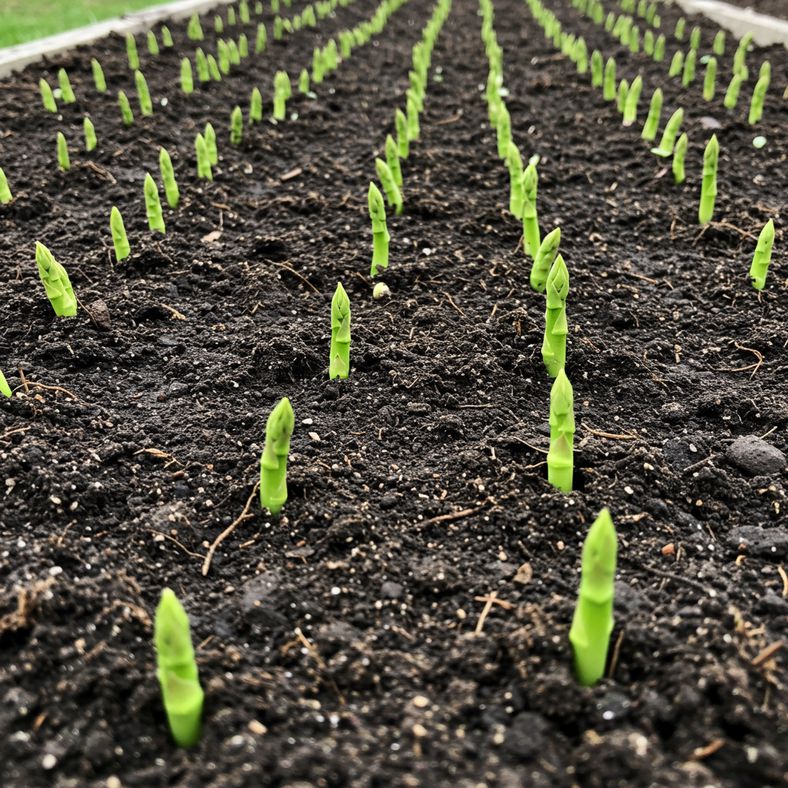 Asparagus seedlings growing in nursery bed