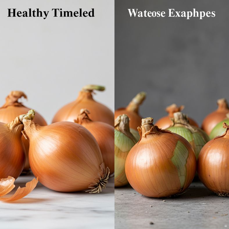 Before and after comparison showing correct vs incorrect onion watering cessation timing