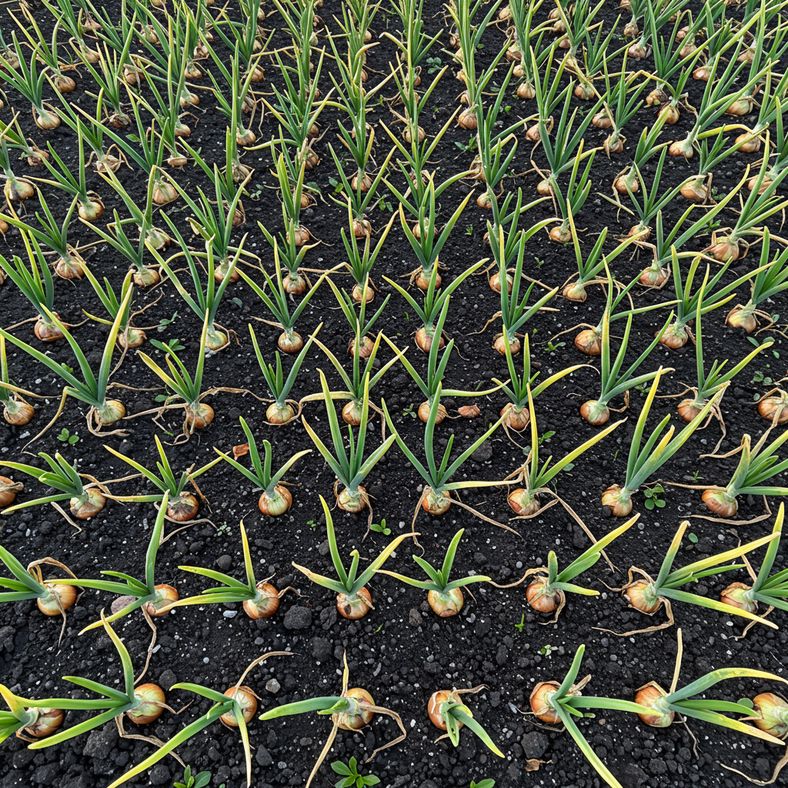 Calendar showing July and August with onion watering schedule marked for UK spring-planted varieties