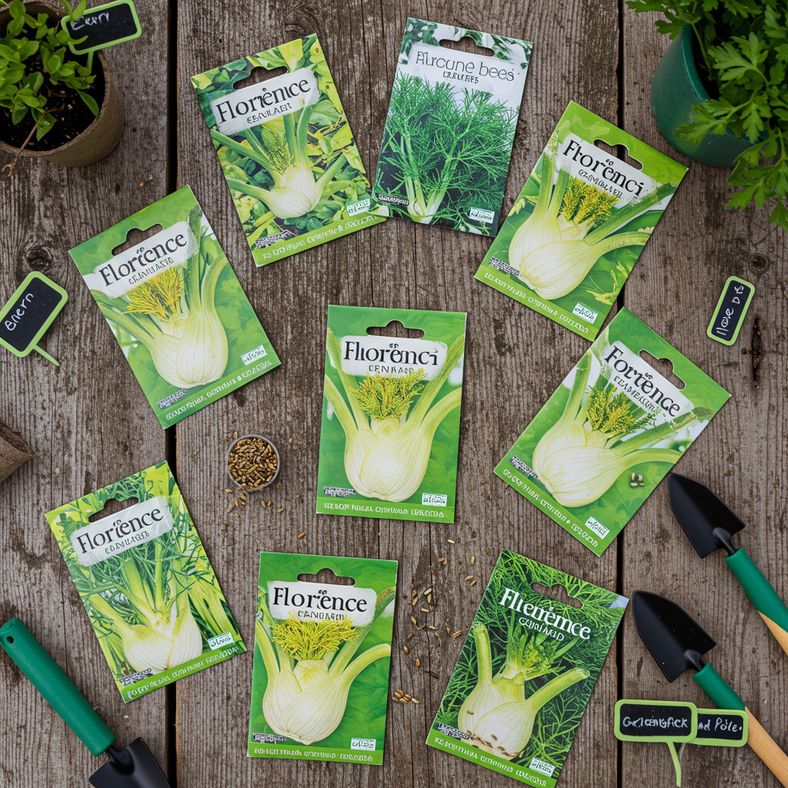 Collection of Florence fennel seed packets showing bolt-resistant varieties