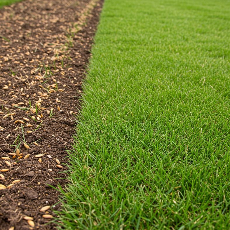 Comparison of grass growth stages from seed to established lawn in summer conditions