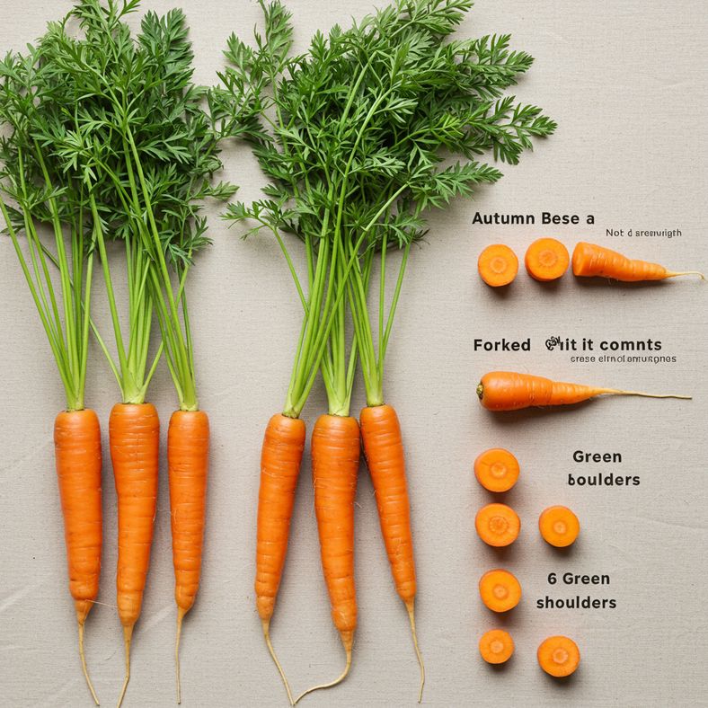 Comparison showing healthy carrot versus common problems like forking and splitting