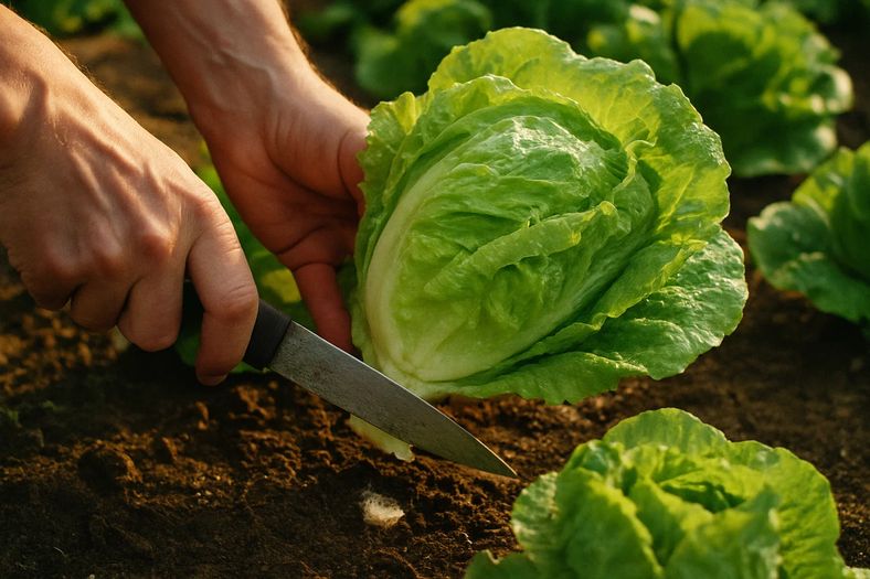 Fresh lettuce being harvested in UK garden