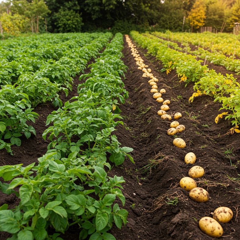 Garden calendar showing UK potato harvest months with seasonal changes