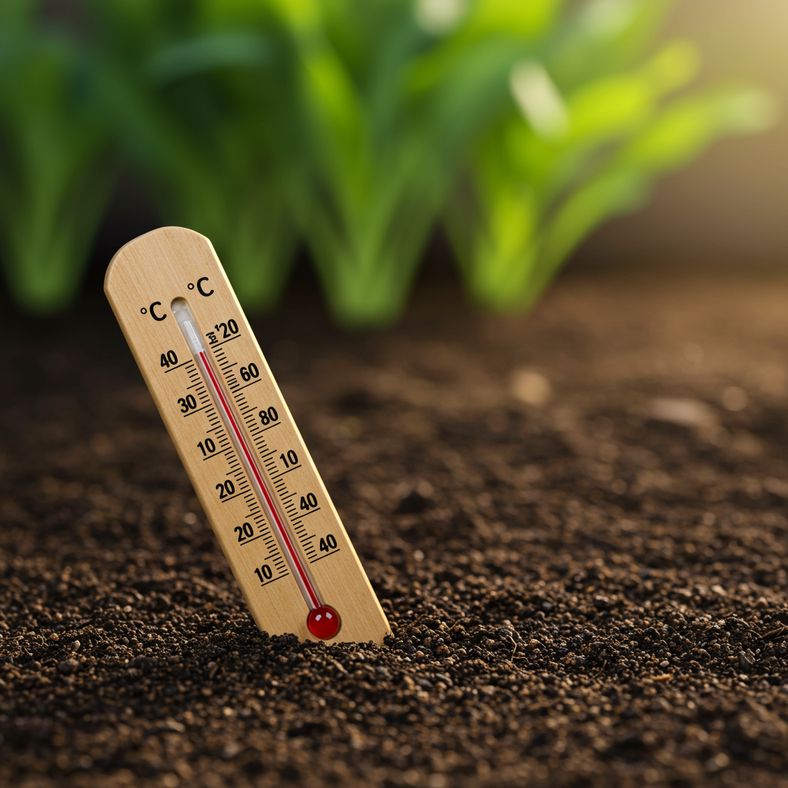 July garden soil thermometer showing ideal temperature for fennel sowing