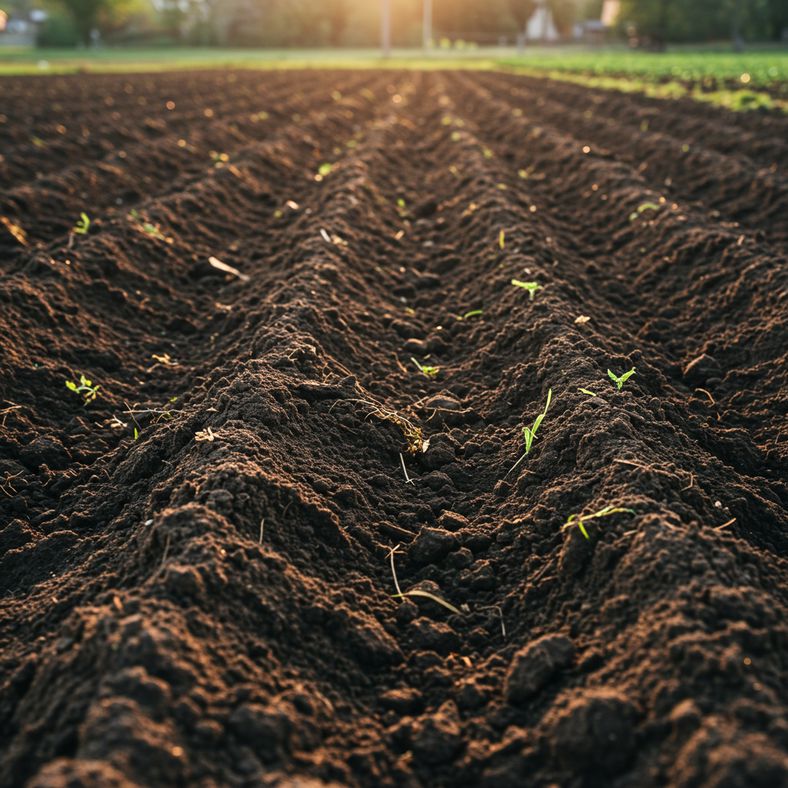 Well-prepared vegetable bed with firm, dark soil ready for cabbage planting